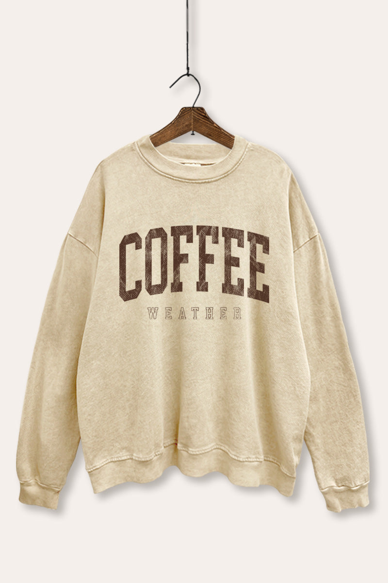 "coffee weather" graphic mineral wash sweatshirt
