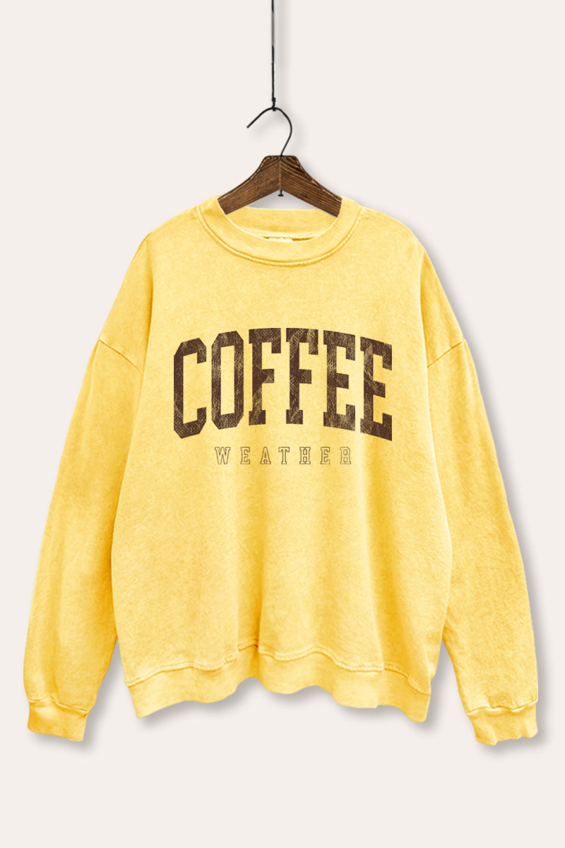 "coffee weather" graphic mineral wash sweatshirt