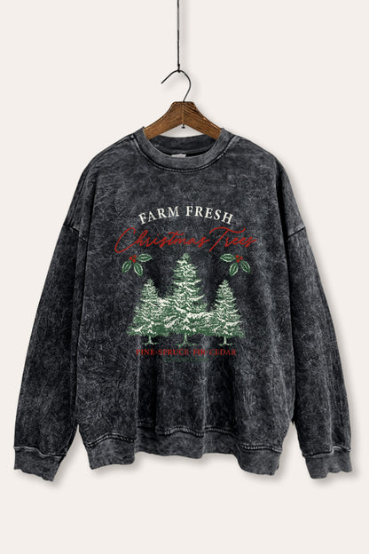 Christmas Tree Farm Fresh Graphic Mineral Wash Sweatshirt