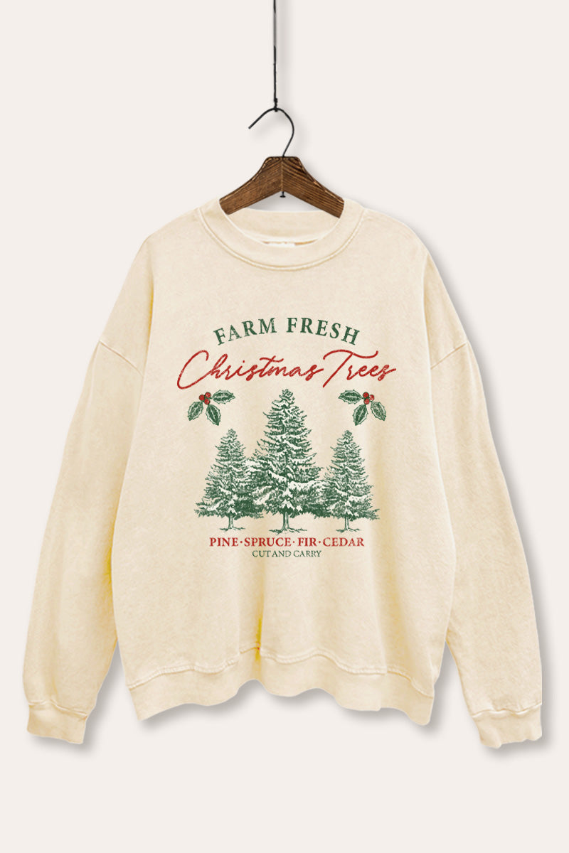 christmas tree farm fresh graphic mineral wash sweatshirt