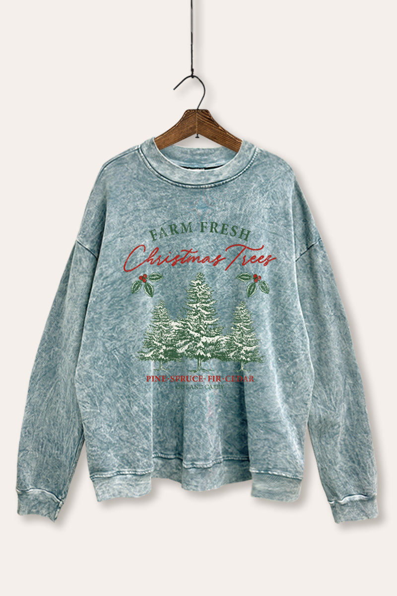 christmas tree farm fresh graphic mineral wash sweatshirt