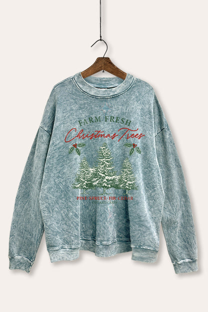 Christmas Tree Farm Fresh Graphic Mineral Wash Sweatshirt