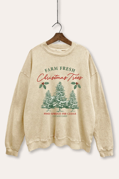 Christmas Tree Farm Fresh Graphic Mineral Wash Sweatshirt