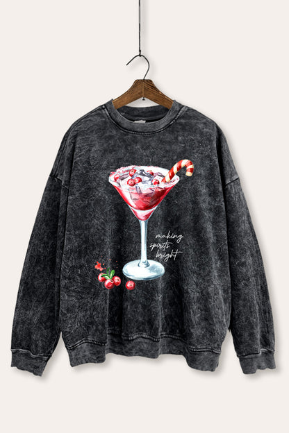 Christmas Cocktail Graphic Mineral Wash Sweatshirt