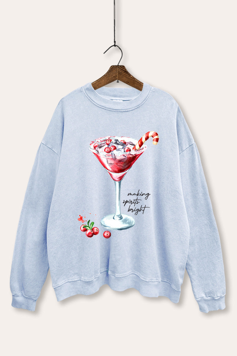 christmas cocktail glass graphic mineral wash sweatshirt