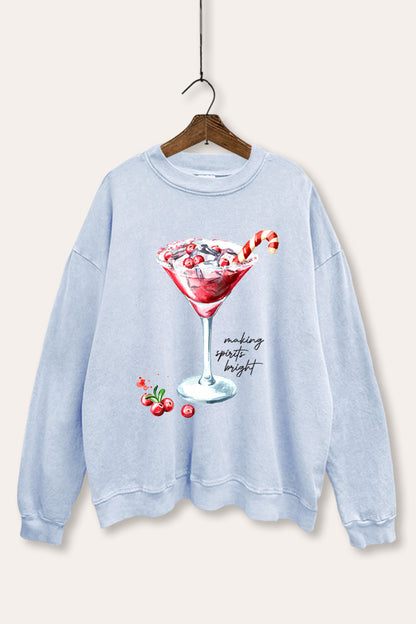 Christmas Cocktail Graphic Mineral Wash Sweatshirt