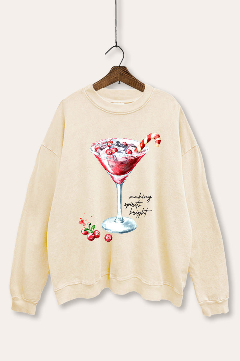 christmas cocktail glass graphic mineral wash sweatshirt