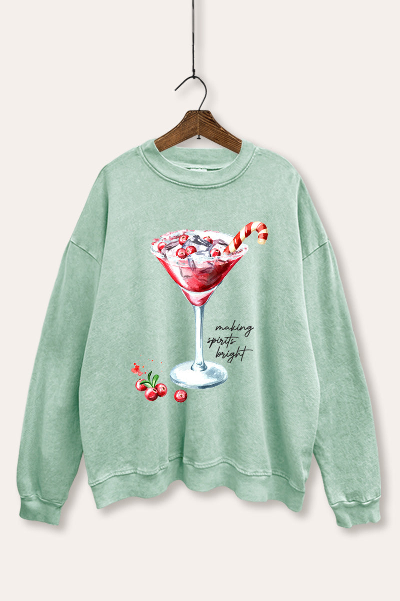 christmas cocktail glass graphic mineral wash sweatshirt