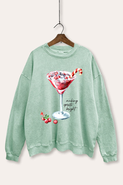 Christmas Cocktail Graphic Mineral Wash Sweatshirt