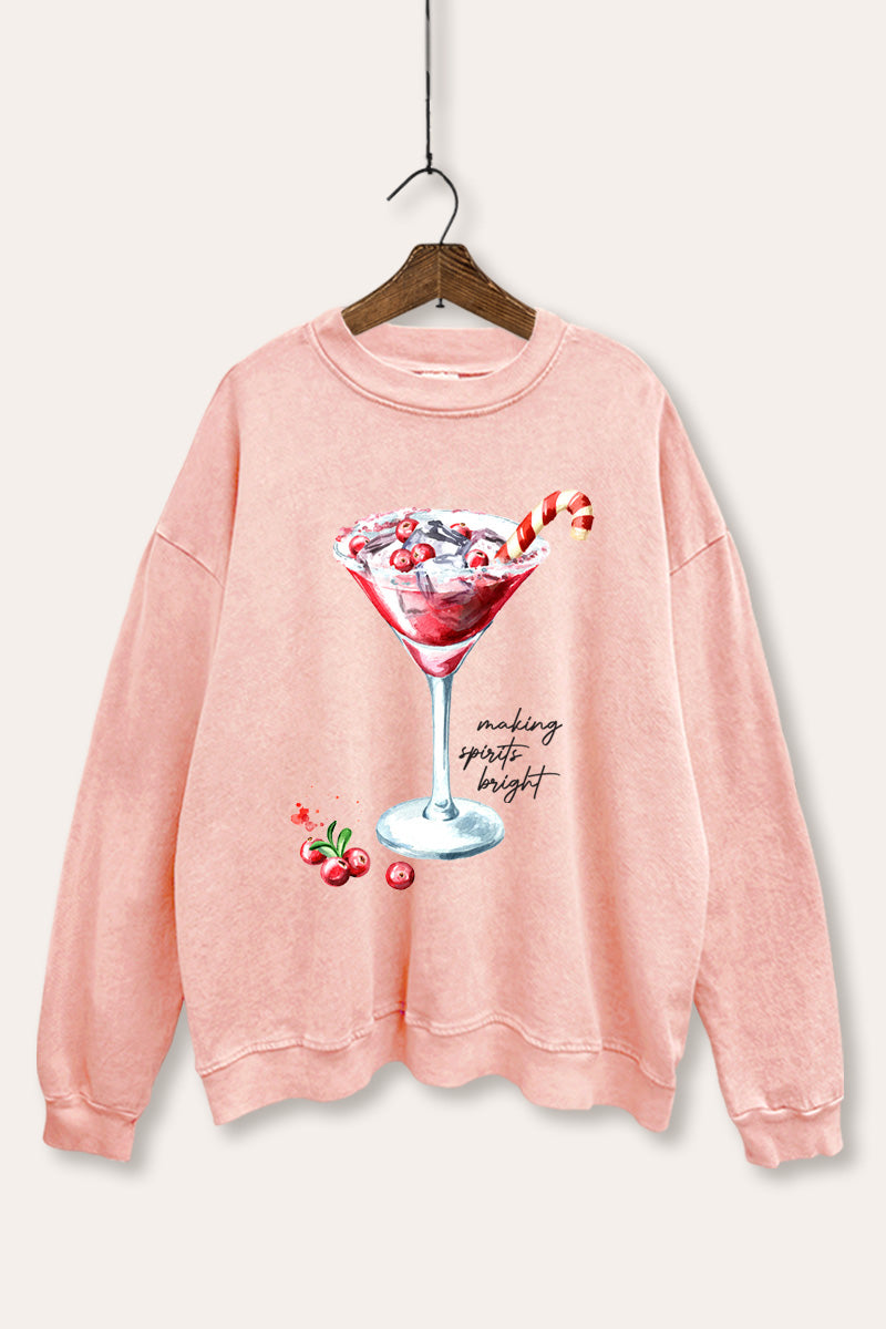 christmas cocktail glass graphic mineral wash sweatshirt