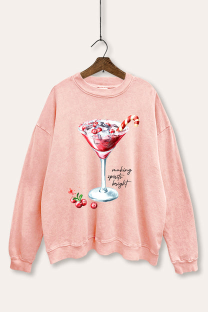 Christmas Cocktail Graphic Mineral Wash Sweatshirt