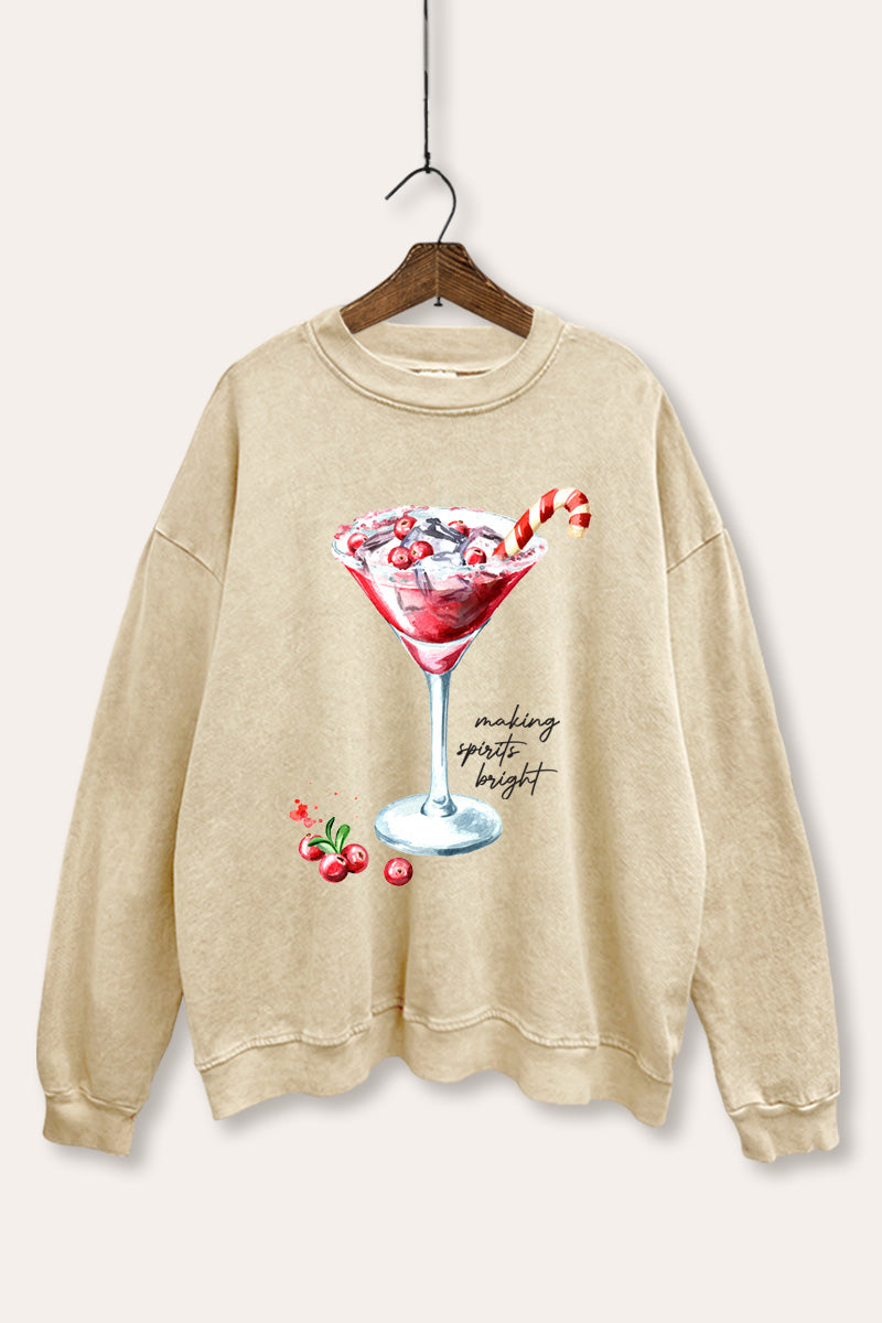 christmas cocktail glass graphic mineral wash sweatshirt