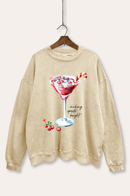 Christmas Cocktail Graphic Mineral Wash Sweatshirt