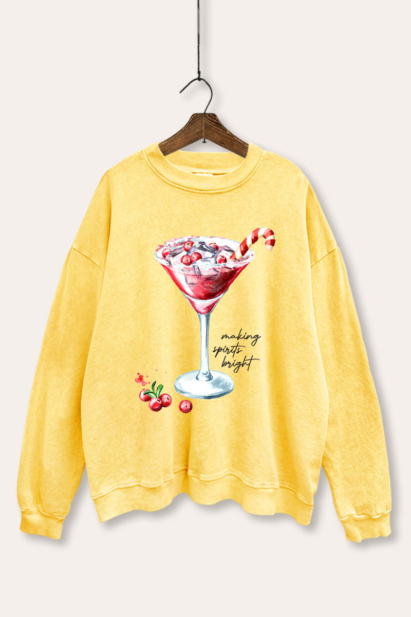christmas cocktail glass graphic mineral wash sweatshirt