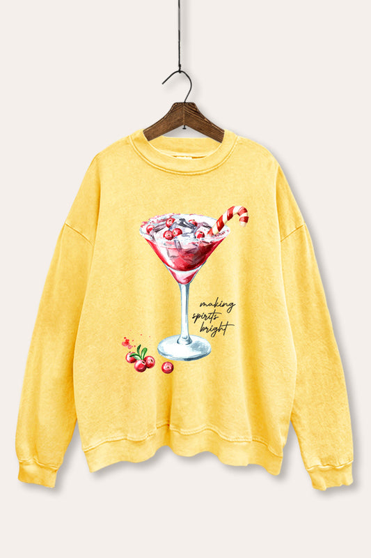 christmas cocktail glass graphic mineral wash sweatshirt