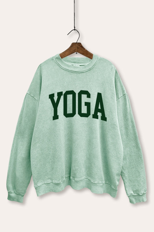 "yoga" typography graphic mineral wash sweatshirt