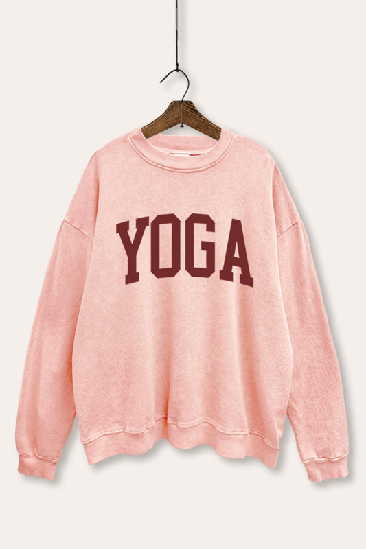 "yoga" typography graphic mineral wash sweatshirt