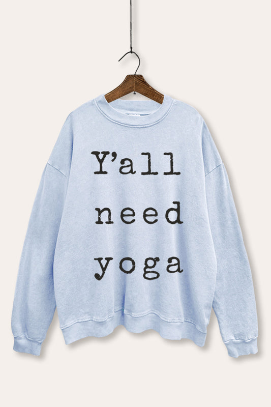 "y'all need yoga" graphic mineral wash sweatshirt