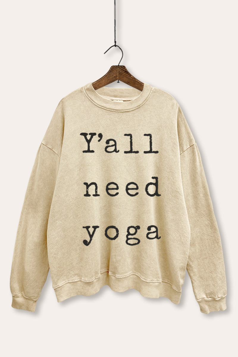 "y'all need yoga" graphic mineral wash sweatshirt