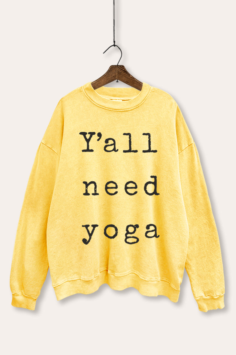 "y'all need yoga" graphic mineral wash sweatshirt