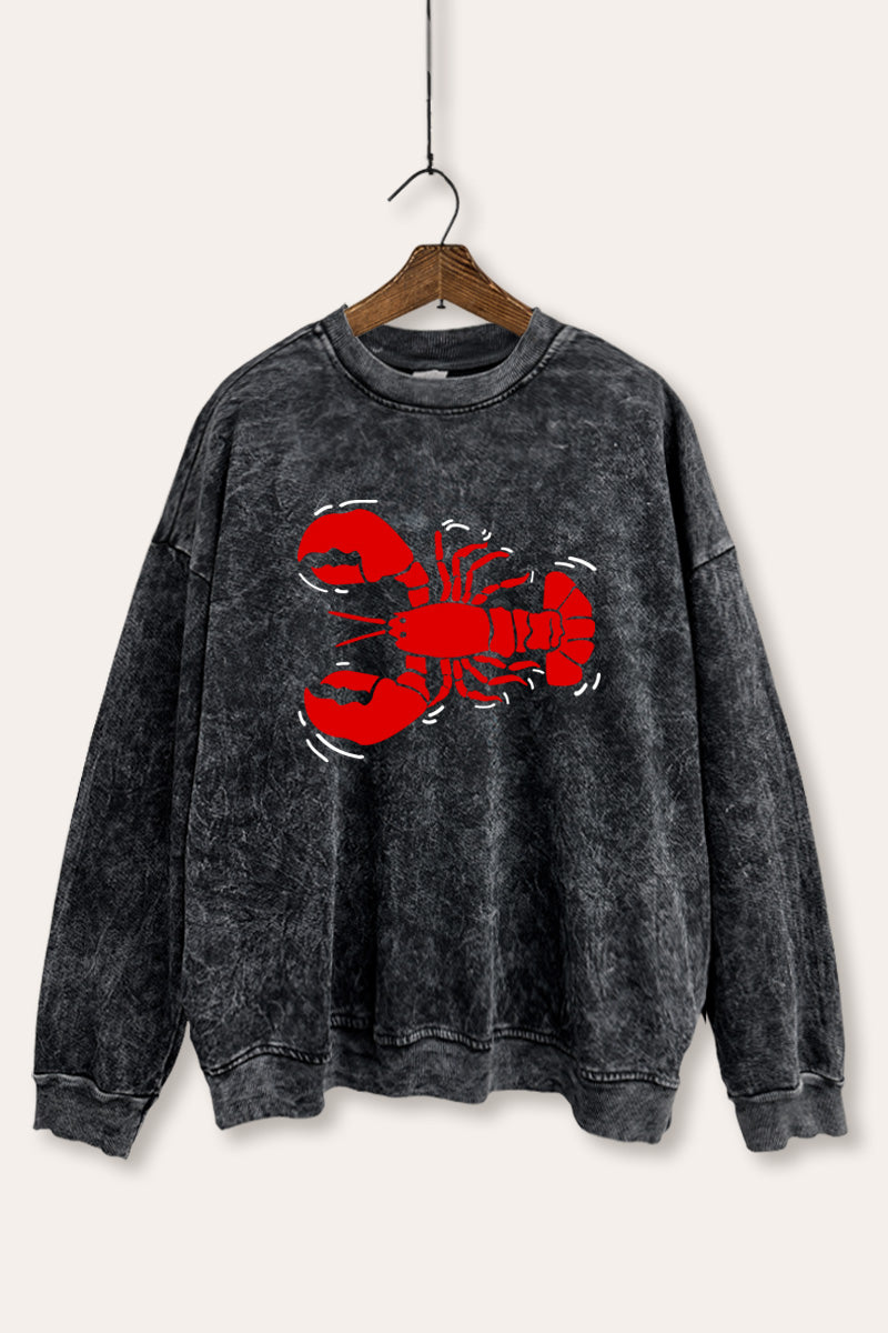 lobster side graphic mineral wash sweatshirt