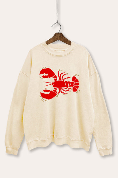 Lobster Side Coastal Graphic Mineral Wash Sweatshirt