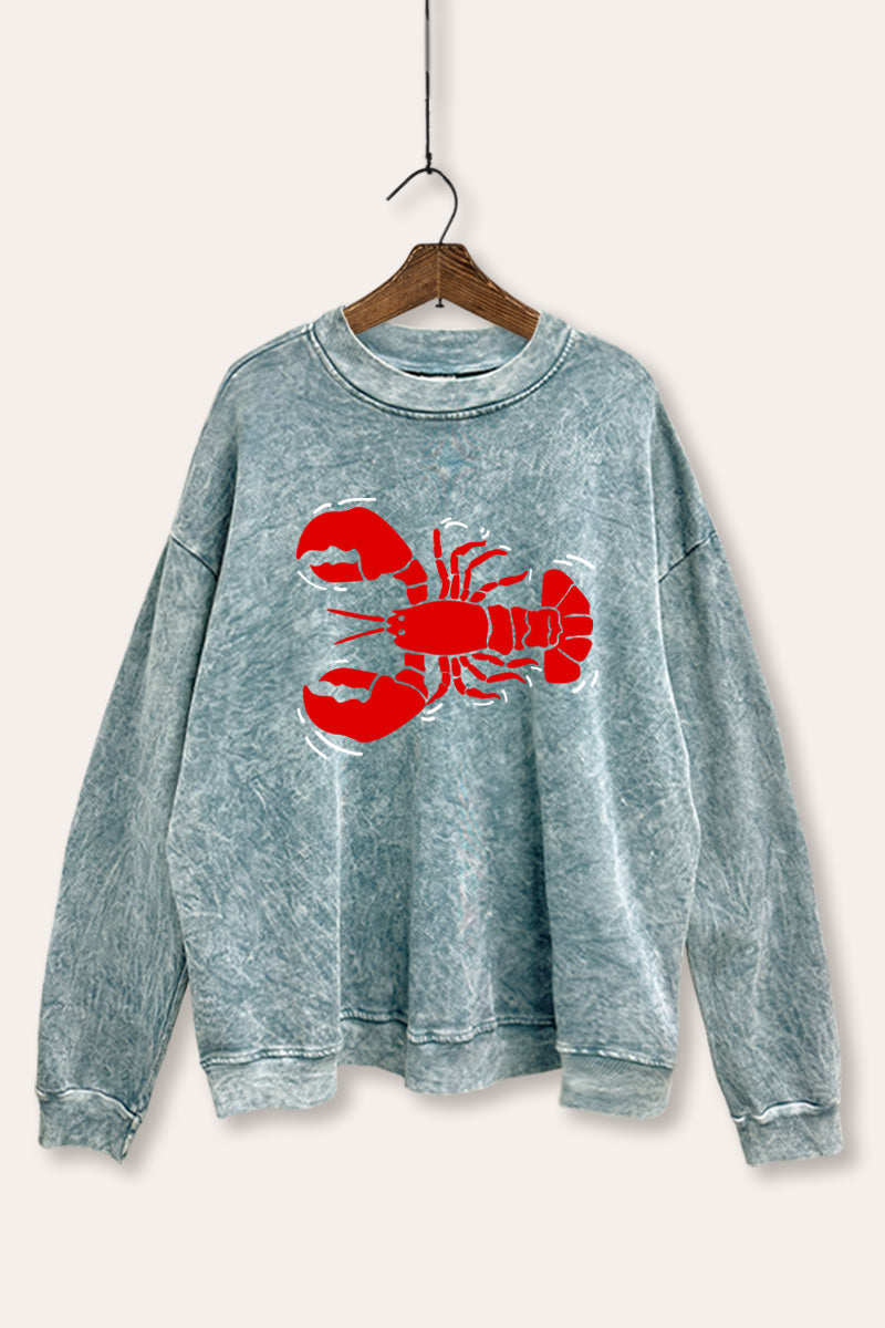 lobster side graphic mineral wash sweatshirt