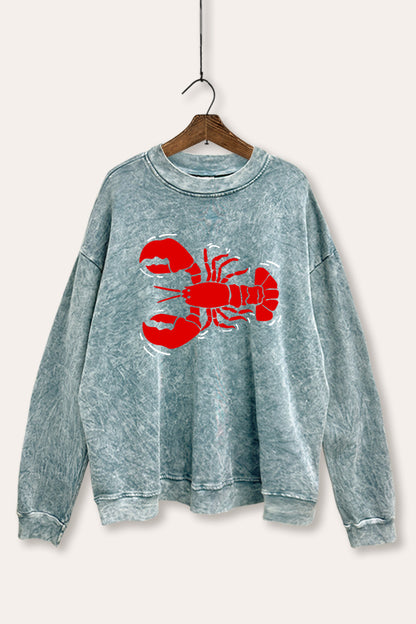 Lobster Side Coastal Graphic Mineral Wash Sweatshirt
