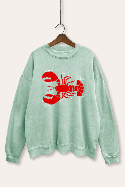 Lobster Side Coastal Graphic Mineral Wash Sweatshirt