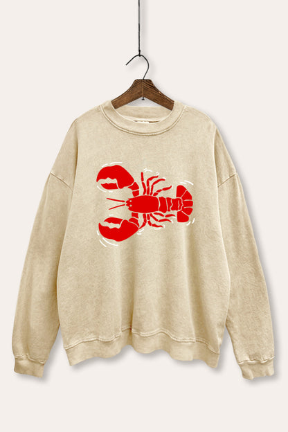 Lobster Side Coastal Graphic Mineral Wash Sweatshirt