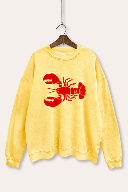 Lobster Side Coastal Graphic Mineral Wash Sweatshirt