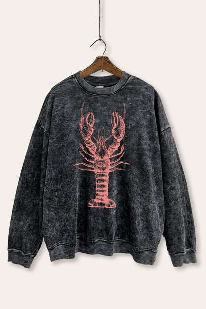 Fresh Sea Lobster Coastal Graphic Mineral Wash Sweatshirt