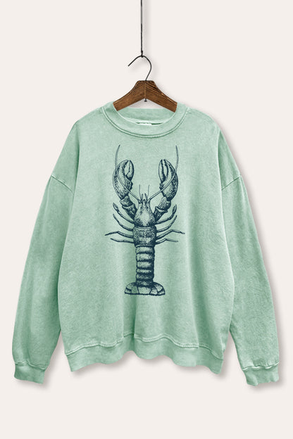 Fresh Sea Lobster Coastal Graphic Mineral Wash Sweatshirt