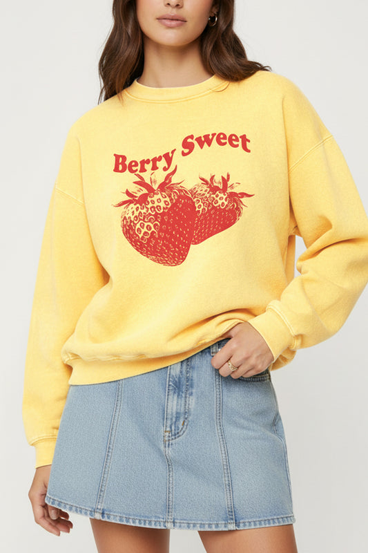 Berry Sweet Fruit Graphic Mineral Wash Sweatshirt