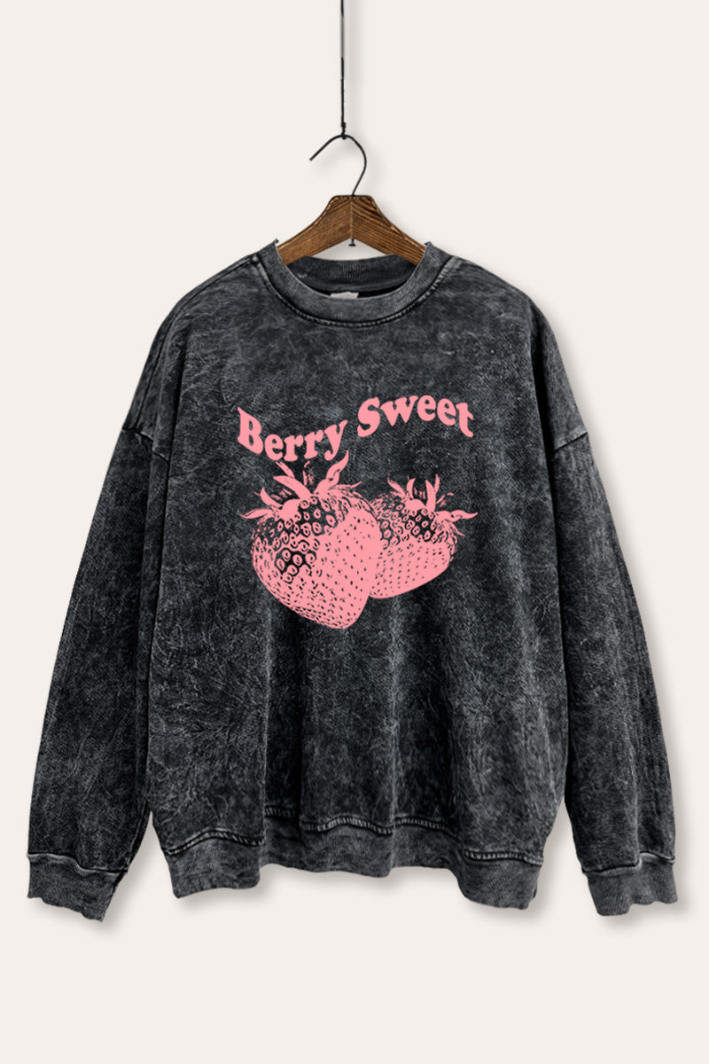 Berry Sweet Fruit Graphic Mineral Wash Sweatshirt