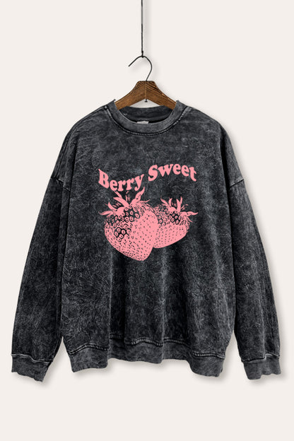Berry Sweet Fruit Graphic Mineral Wash Sweatshirt
