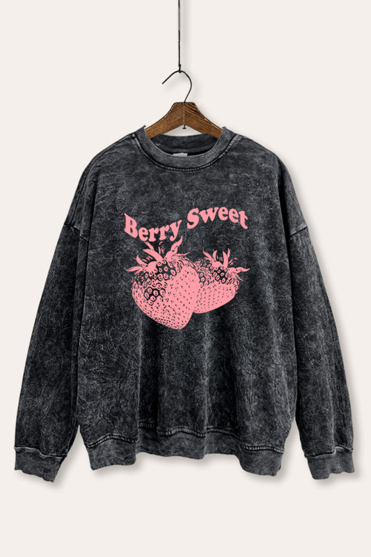 Berry Sweet Fruit Graphic Mineral Wash Sweatshirt