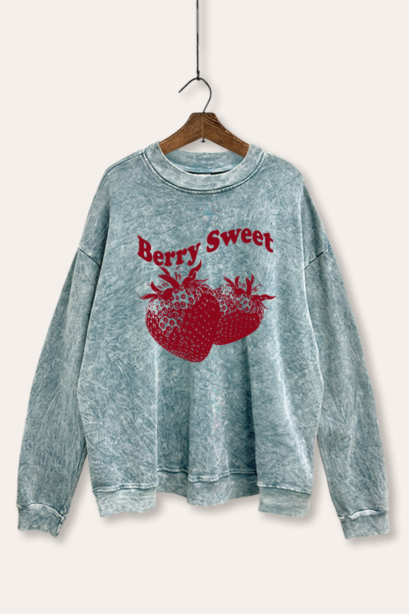 Berry Sweet Fruit Graphic Mineral Wash Sweatshirt