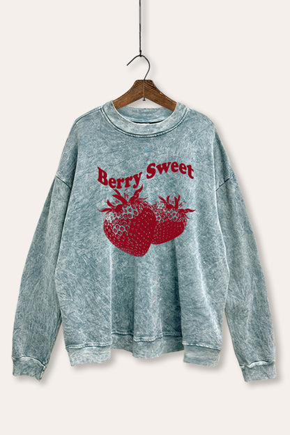 Berry Sweet Fruit Graphic Mineral Wash Sweatshirt
