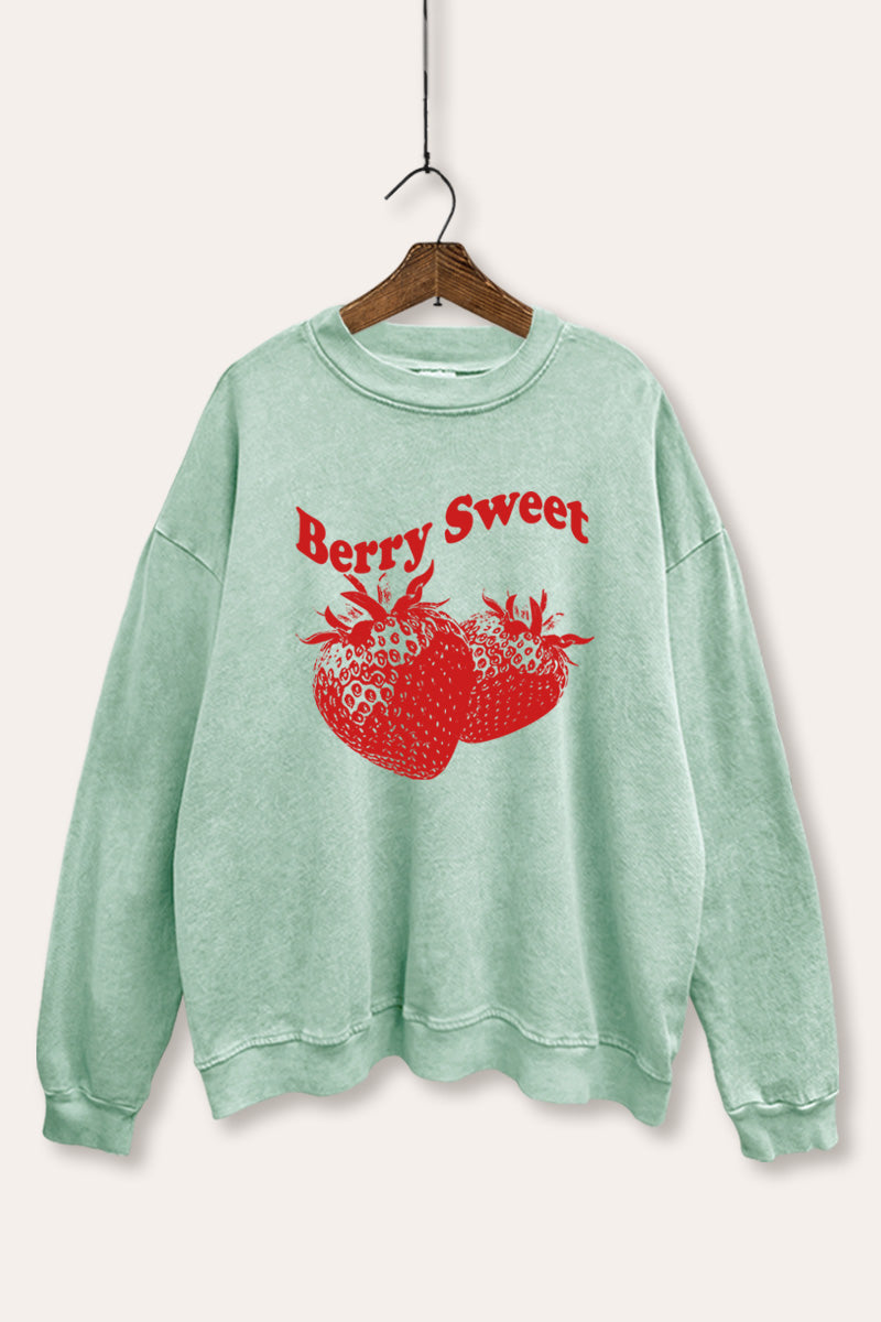 Berry Sweet Fruit Graphic Mineral Wash Sweatshirt