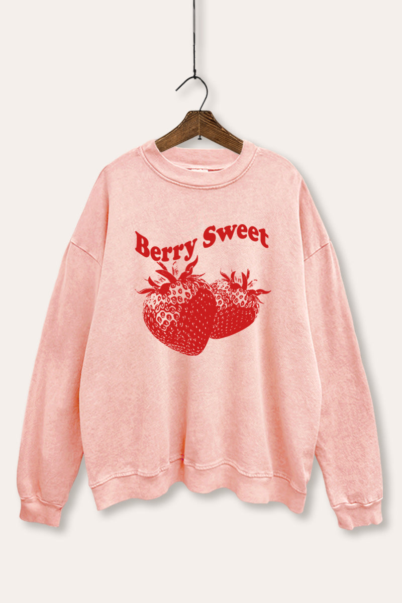 Berry Sweet Fruit Graphic Mineral Wash Sweatshirt