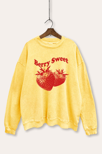 Berry Sweet Fruit Graphic Mineral Wash Sweatshirt
