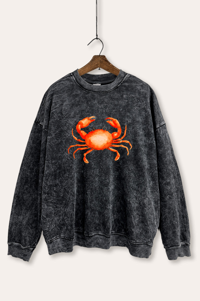 Sea Crab Coastal Graphic Mineral Wash Sweatshirt
