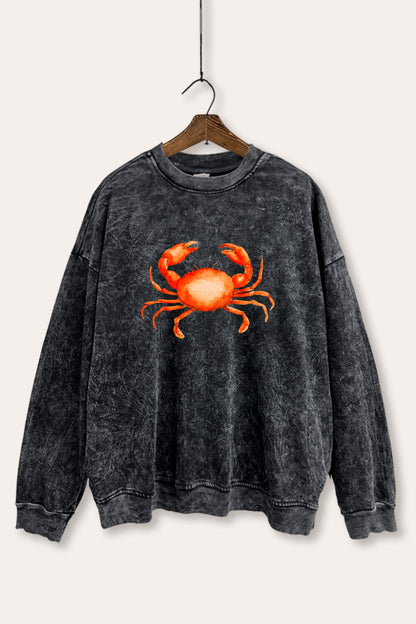 Sea Crab Coastal Graphic Mineral Wash Sweatshirt