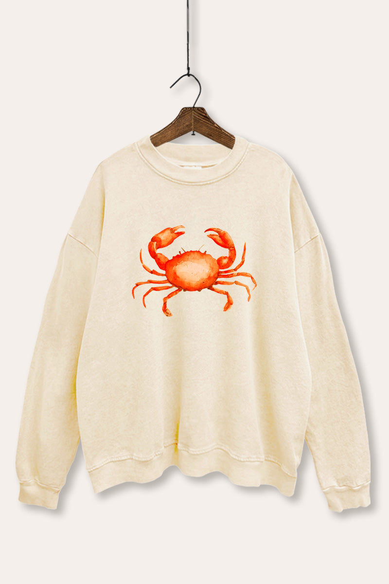 Sea Crab Coastal Graphic Mineral Wash Sweatshirt
