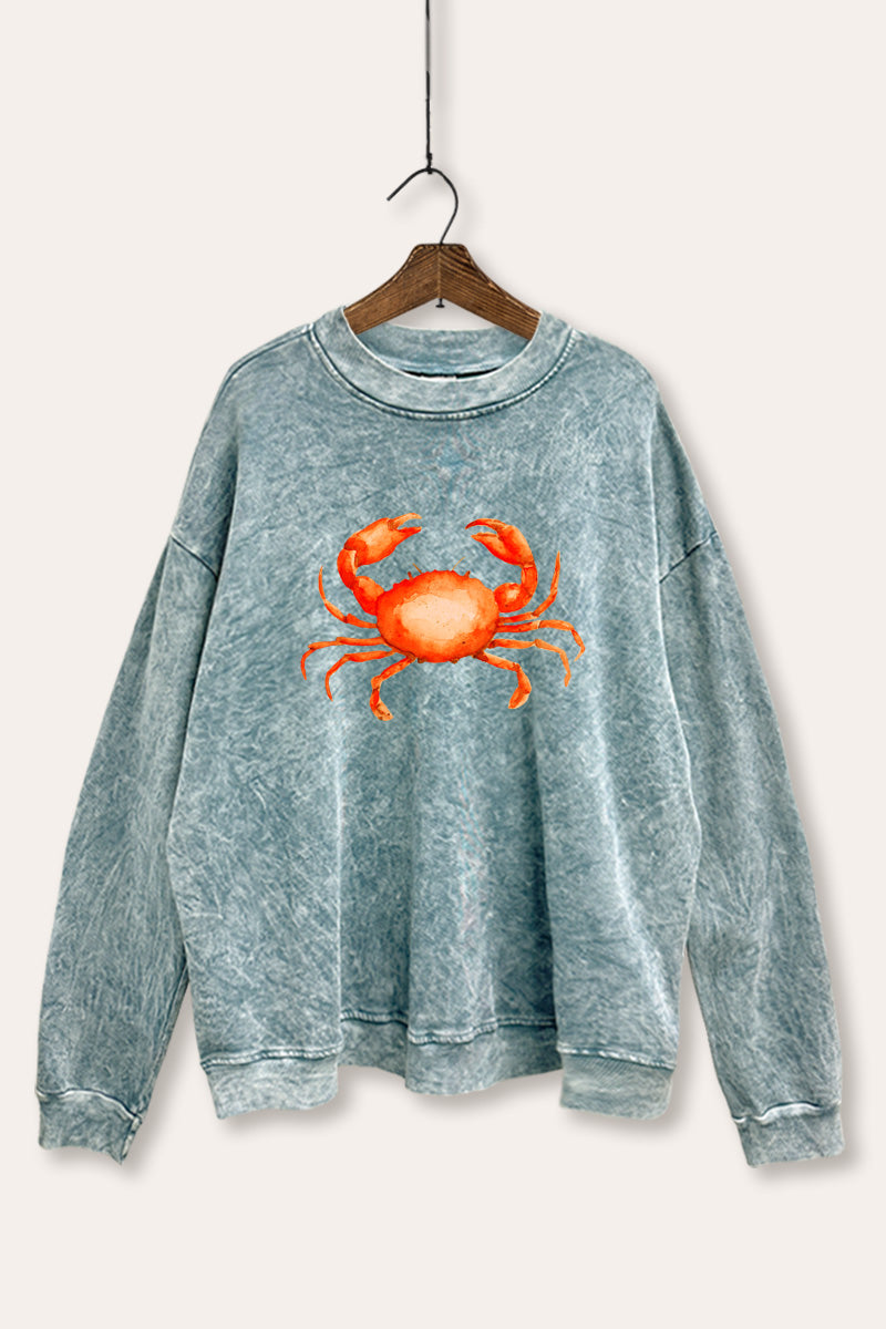 Sea Crab Coastal Graphic Mineral Wash Sweatshirt