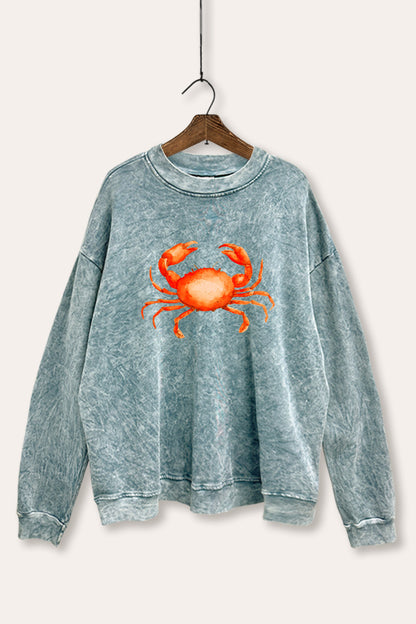 Sea Crab Coastal Graphic Mineral Wash Sweatshirt
