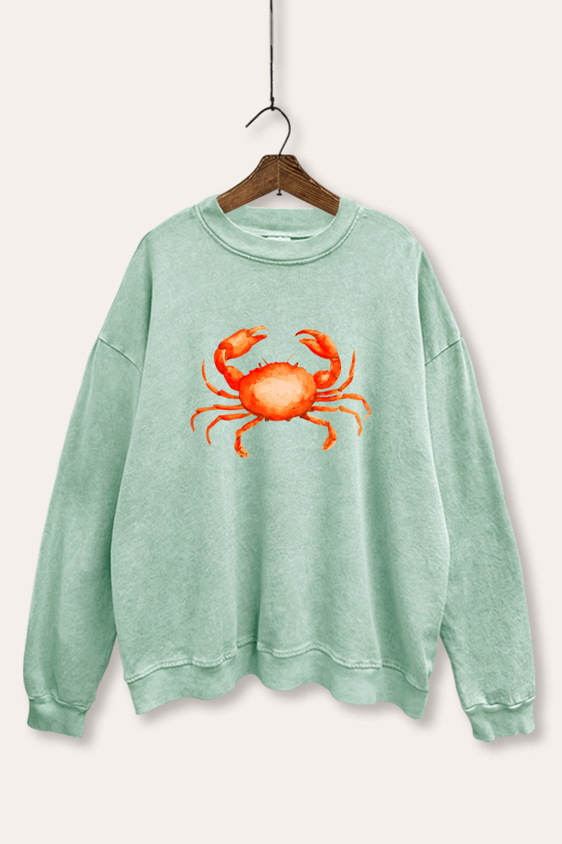 Sea Crab Coastal Graphic Mineral Wash Sweatshirt