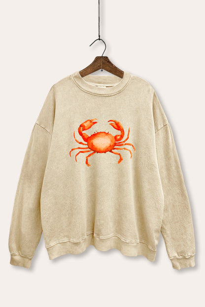 Sea Crab Coastal Graphic Mineral Wash Sweatshirt