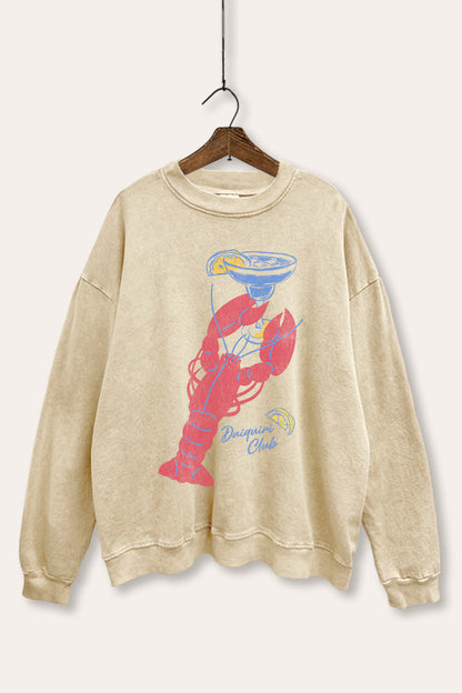 Lobster Cocktail Coastal Graphic Mineral Wash Sweatshirt